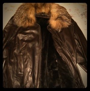 Brown leather removable mink jacket w/ removable h